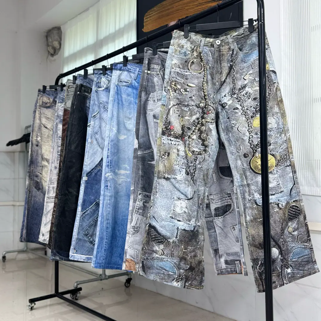 Ac Style Vintage American Vintage Patchwork 3D Retro Splash Mineral Color Illusion Effect Low Waist Denim