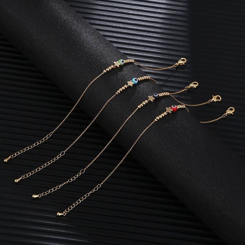 European and American fashion jewelry plated 14K gold glossy five-pointed star Devil's eyes beaded fine chain bracelet women