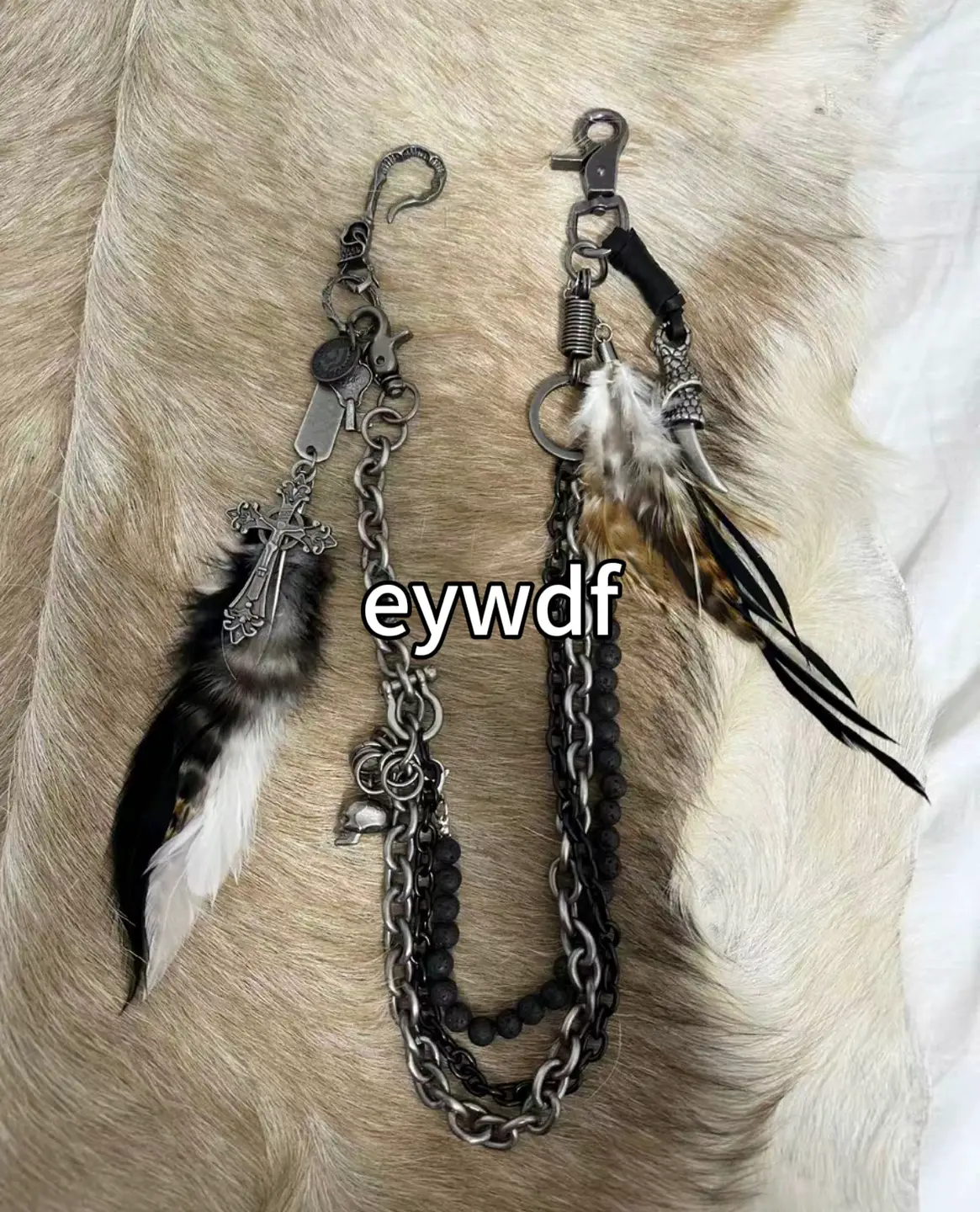 Visual Difa Diablo Feather Skull Cross Multi-Layer Retro Keychain Pants Chain Handmade Necklace