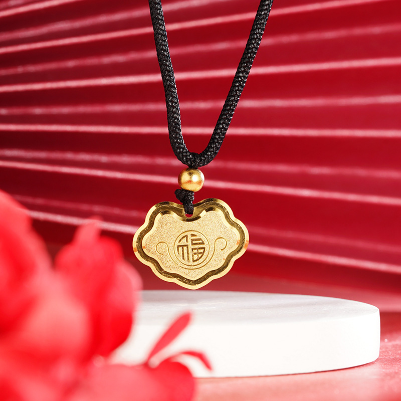 Sha Jinfu lock necklace National style vintage hand-woven rope chain Fu character safety lock pendant accessories one-piece delivery