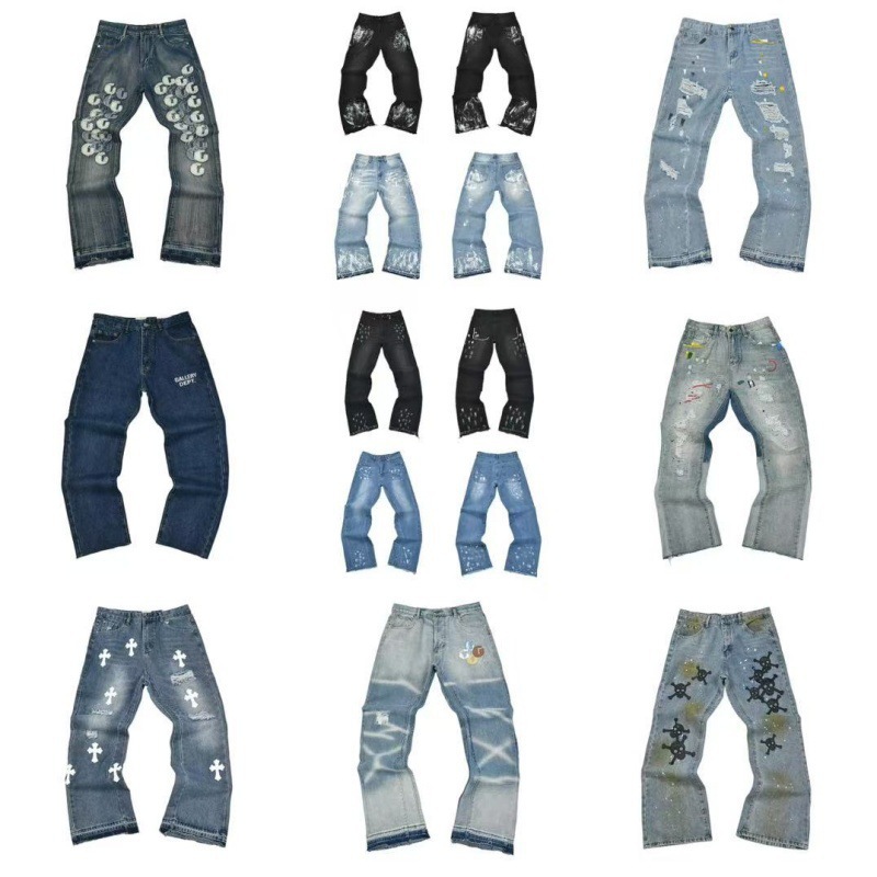 25 Cross-Border Export Trendy Brand Gallery Dept Distressed Splash Ink Washed Jeans for Men and Women High Street Wide Leg Pants