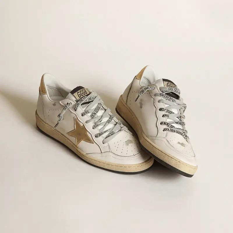 2025 New Arrival K-style Distressed Star Little Dirty Shoes Women's Gold Tail Lace up Casual Flats Genuine Leather Dirty White Shoes