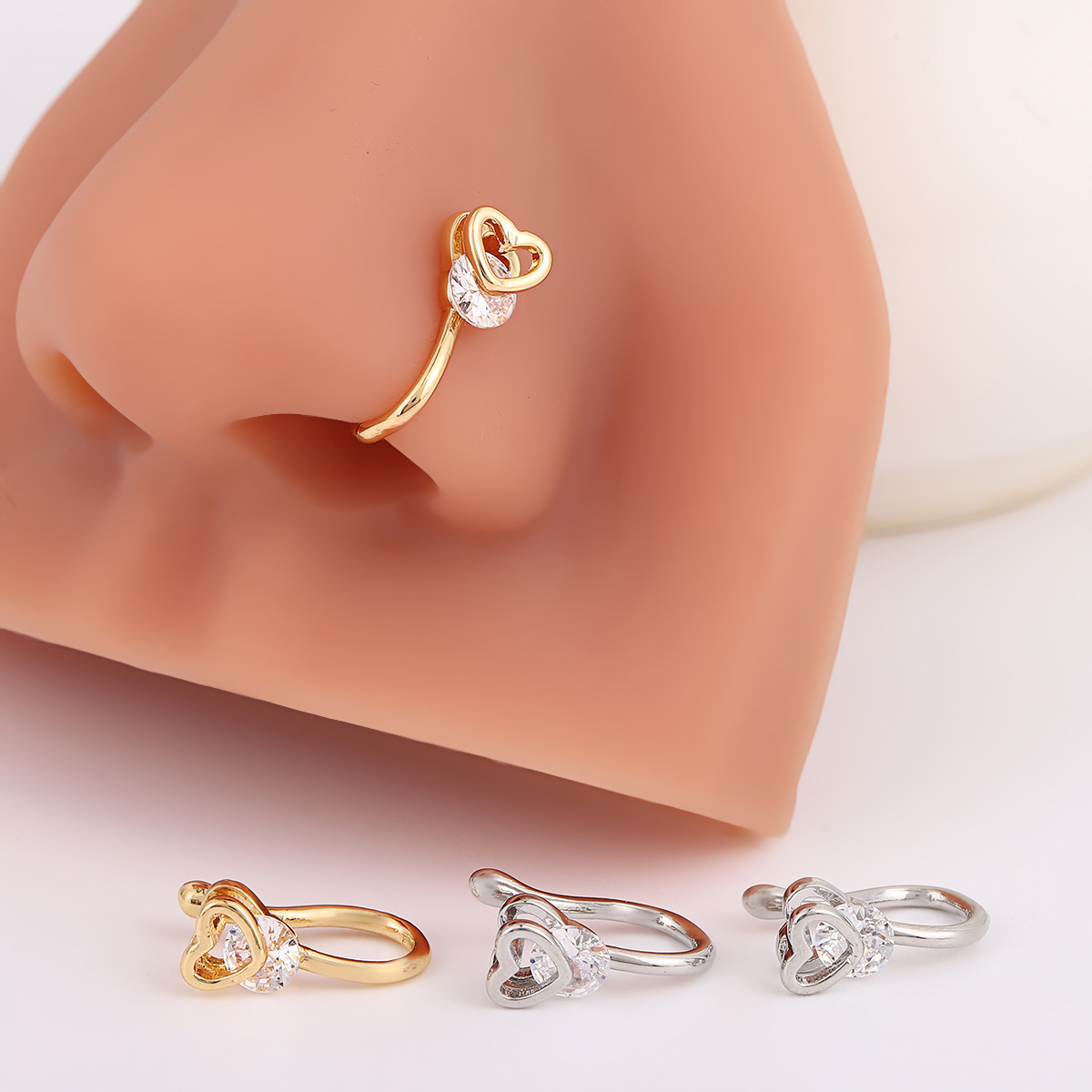 Cross-Border Foreign Trade Smart Heart-Shaped U-Shaped Nose Clip Japanese and Korean Simple Exquisite Personalized Nose Ring for Women Without Piercing Heart Nose Stud