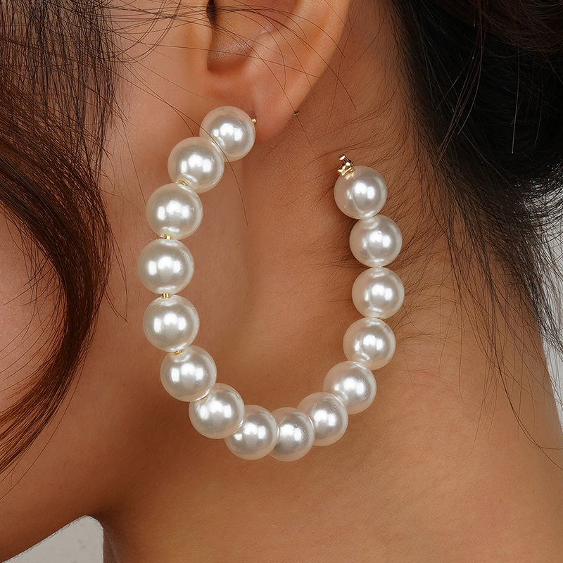 European and American Cross-border Large Circle Pearl Earrings Women's Korean All-match Fashion Exaggerated Circle Pearl Earrings