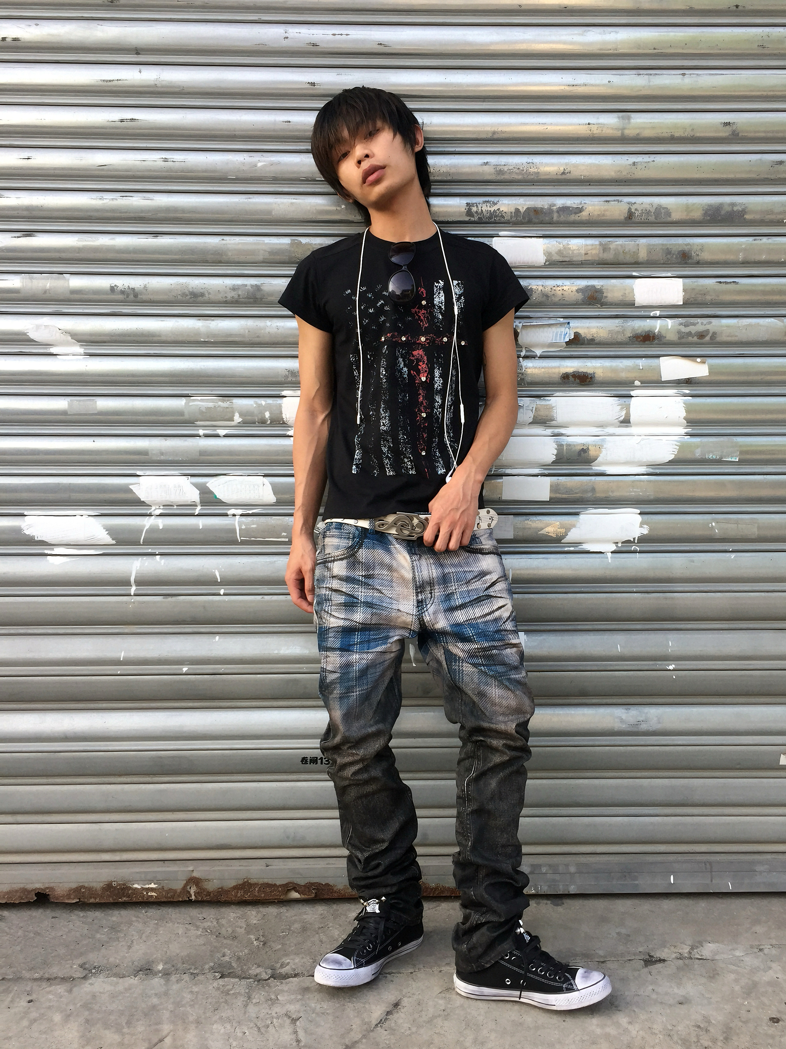 Csonlinellc Hype Plaid Gradient Print Whiskered Casual Skinny Pants Fitted Flared Jeans
