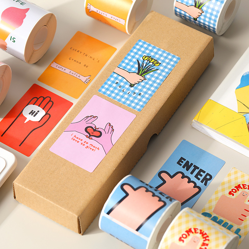 Gesture English Short Phrases for Concise Expression, Fun Style Packaging Stickers, Rectangular Self-Adhesive Stickers