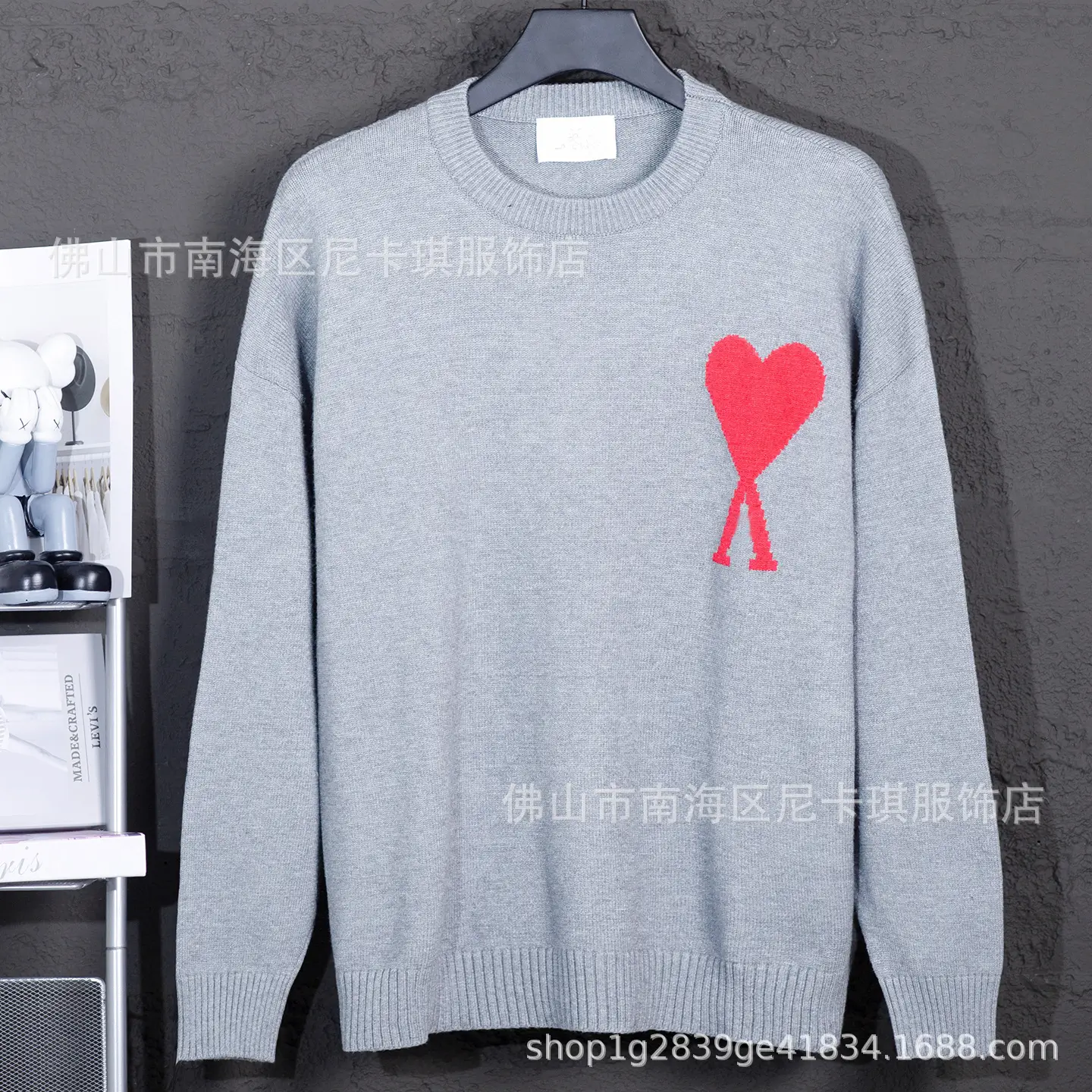 Cross-Border! Ami Knitwear 2025 New Jacquard Big Heart Round Neck Knitwear Loose Couple Wool Knitwear