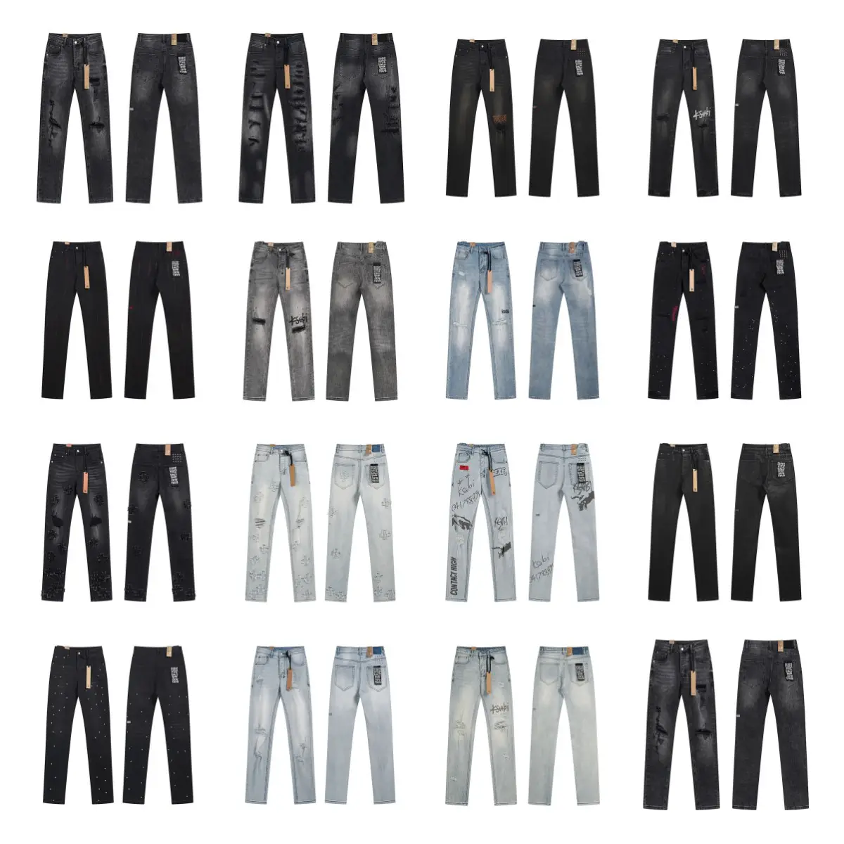 European and American Hot-Selling New Trendy Brand Ksubi Men's Pants Casual Slim Tight Ripped Pants Small Feet Stretch Jeans Trendy
