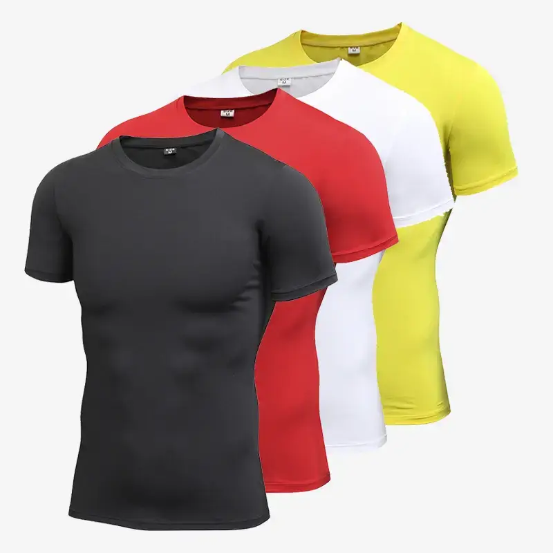 Men's Summer Quick-Drying Sports Bodysuit Round-Neck Short-Sleeved T-Shirt High-Elasticity pure color Fitness Clothes Basketball Running Training Clothes