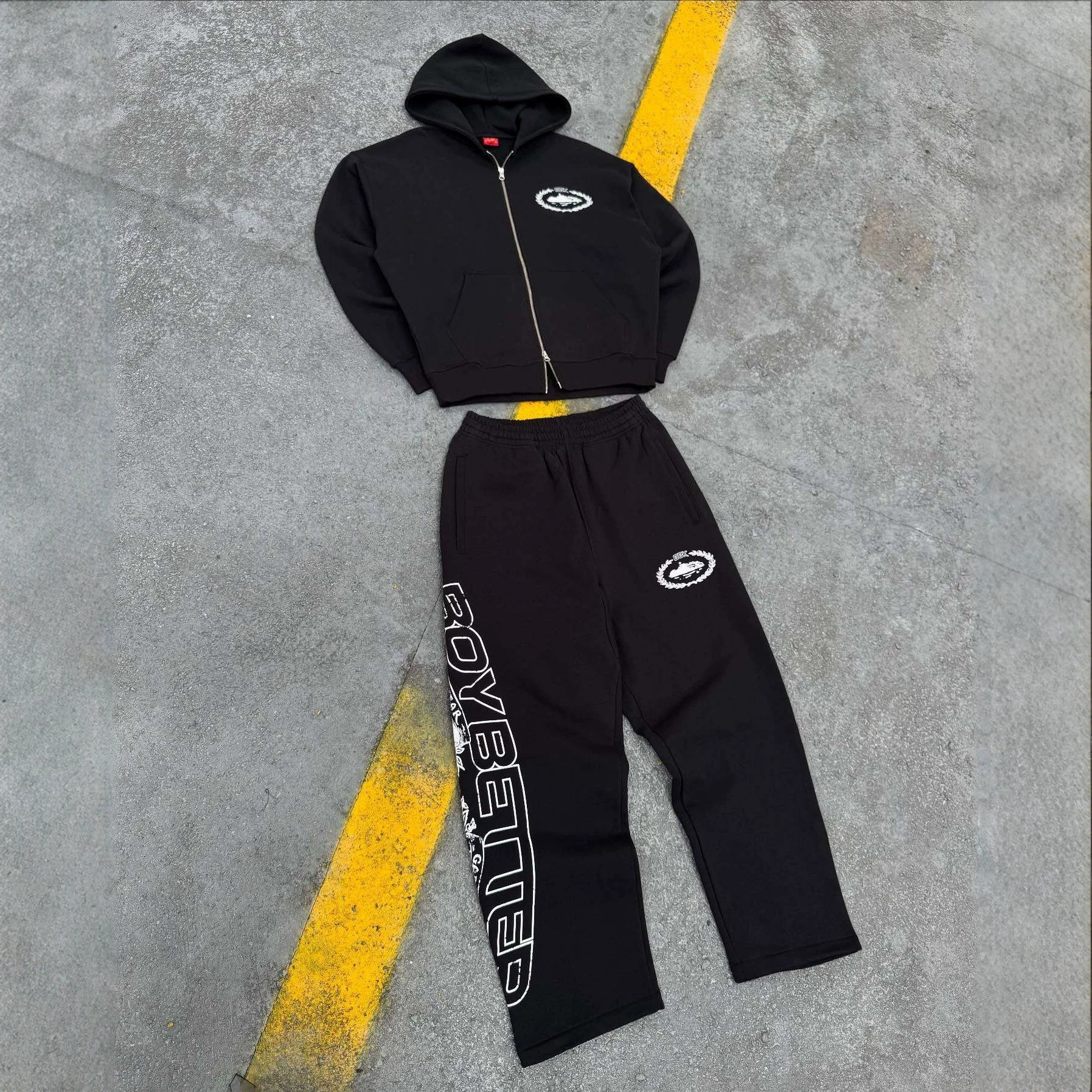 Corteiz Printed Hooded Sweatshirt Set Hip-Hop Street Casual Cardigan Two-Piece Set Spring Streetwear