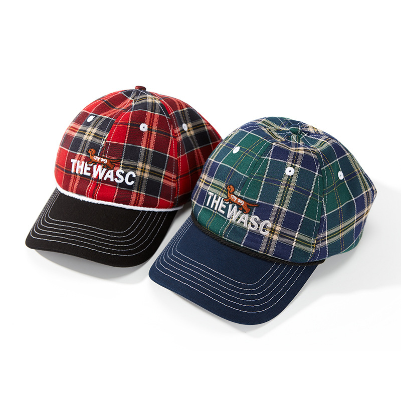 American Style Retro Plaid Striped Embroidered Puppy Baseball Cap Women's Soft Top Deepened Big Head Wai Hip Hop Cap Men's Trendy
