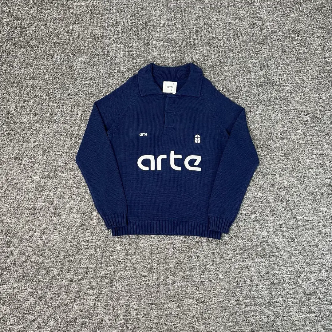 2025 New arrival Fall and winter Arte Knit sweater lapel sweater letter jacquard Knitwear lapel for men and women