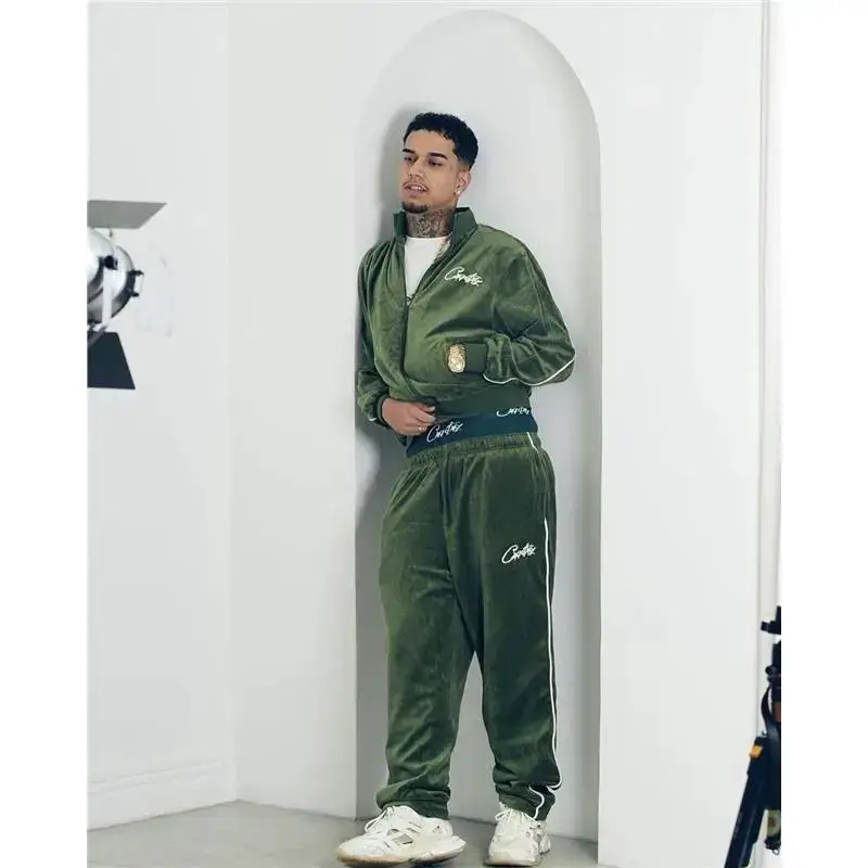 Corteiz丝绒拉链外套套装欧美明星同款UKDRIPDRILL嘻哈说唱街头