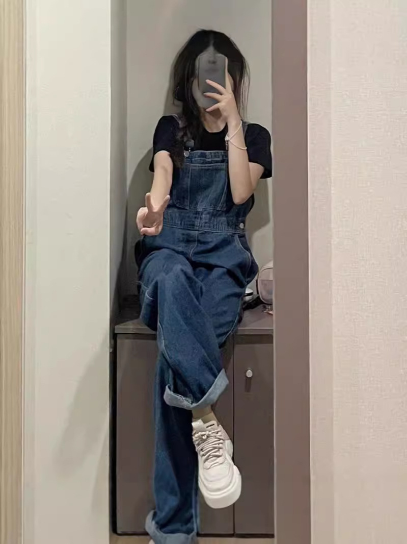 Women's Denim Overalls 2026 Spring and Autumn New Design Niche Korean Style Loose Straight Wide-Leg Jumpsuit
