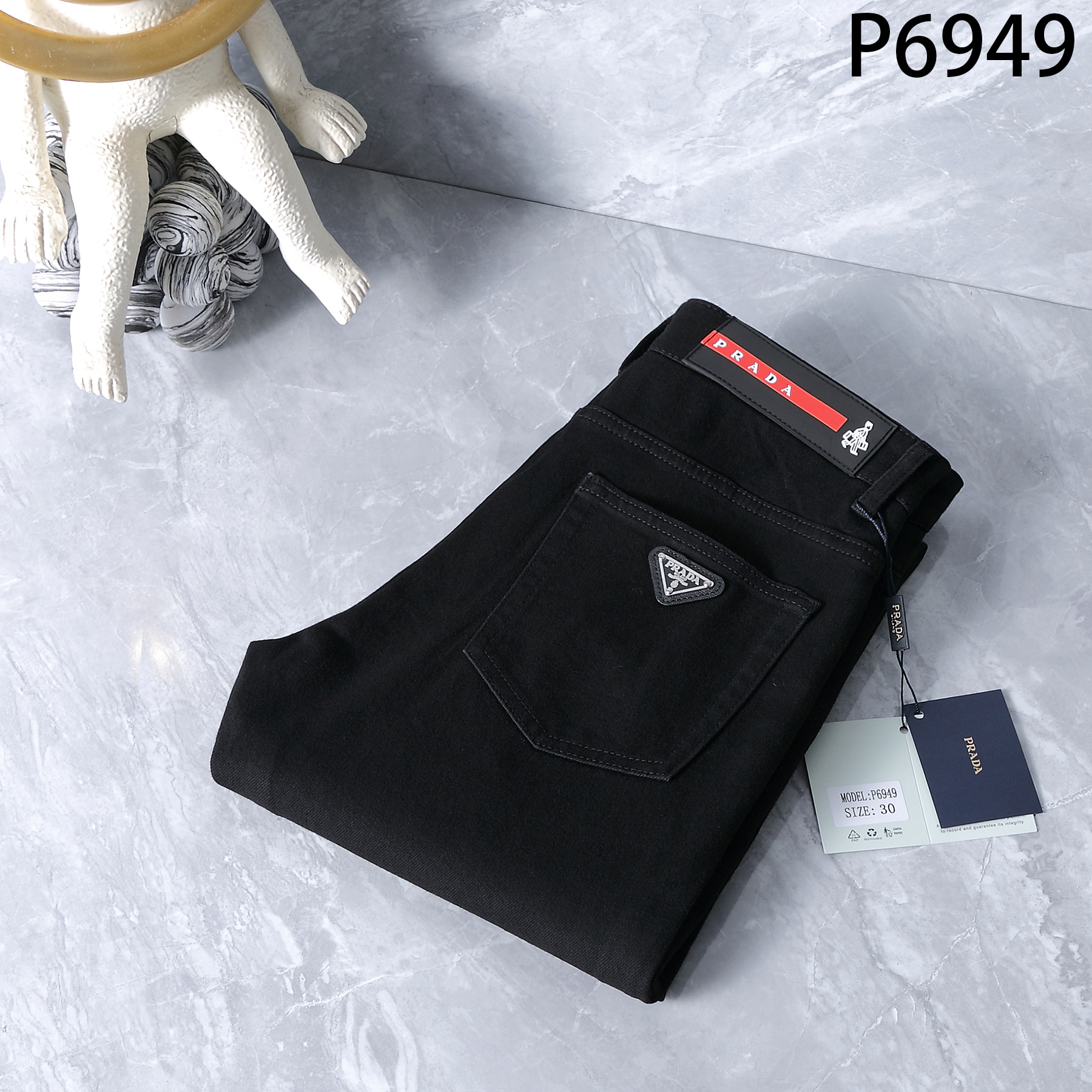 Spring and Summer New Style Triangle Logo Badge Jeans for Men, Trendy Korean Style Versatile Straight-Leg Casual Slim-Fit Black Pants QC-foto från 1688 på Qualit.ly