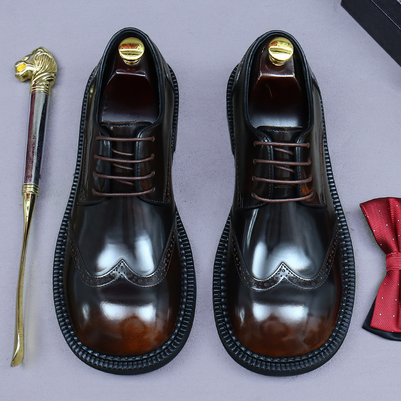 Shiny Business Casual Leather Shoes Men's Genuine Leather Shoes Round-toe Cowhide British All-match Fashionable Men's Shoes Wedding Shoes