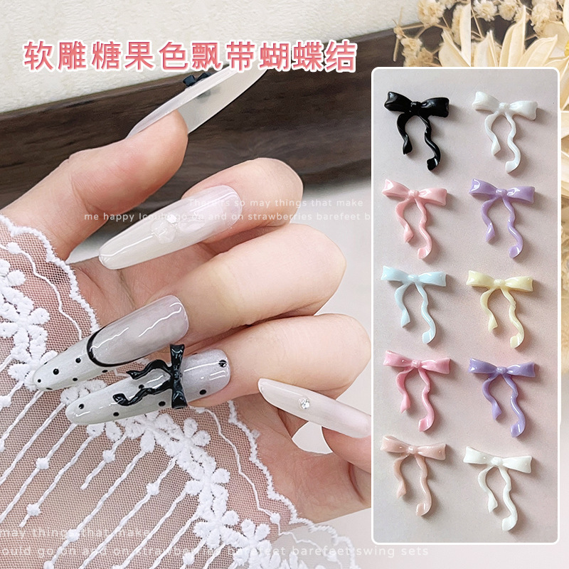 Xiaohongshu-Style Soft Sculpted Bow Nail Art Decorations, 3D Floating Bow Tie, Popular Girly Nail Accessories