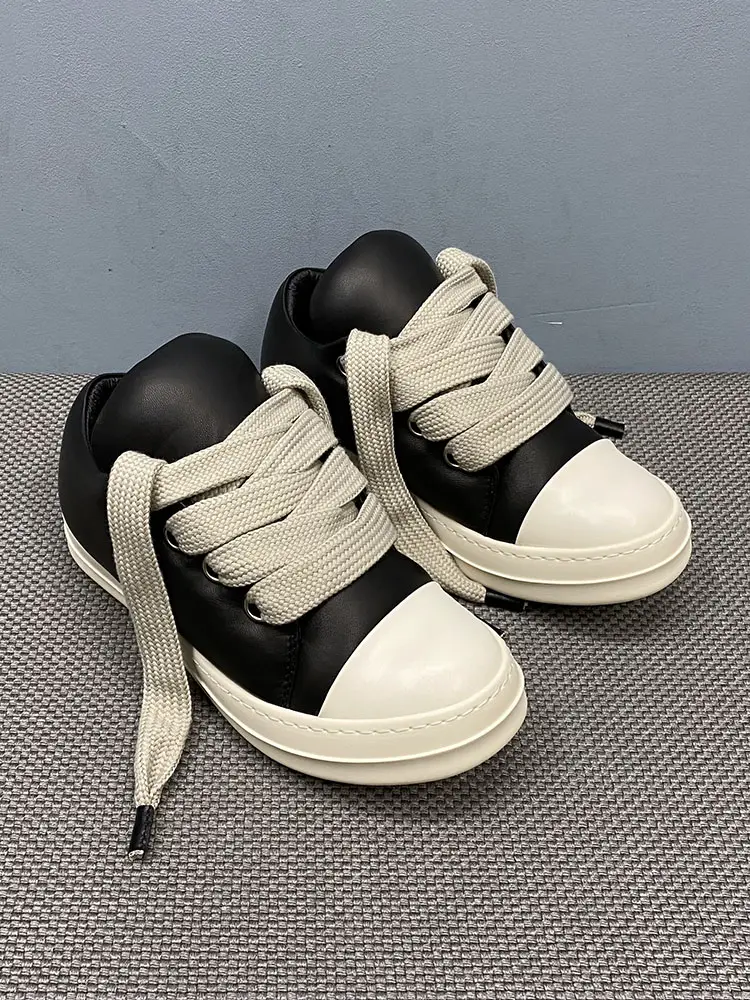 2023 New arrival Ro Bread Shoes for Men and Women Canvas Low Ankle Thick Shoelaces Chubby Chubby Genuine Leather Thick Sole Sneakers Trbottomy
