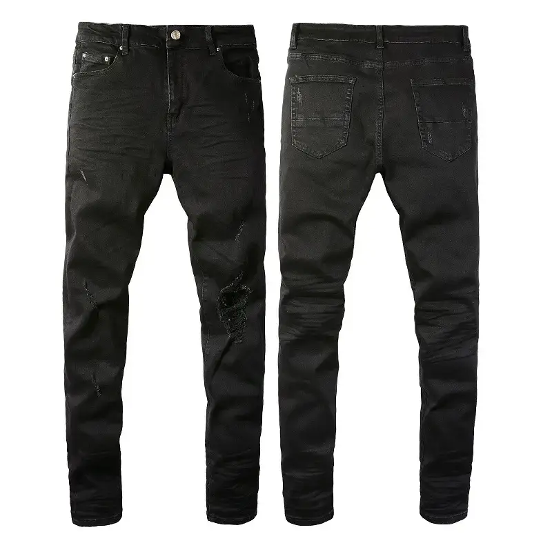 European and American Trendy Brand Hole Jeans Men's Pants Men's Jeans Elastic Slim Slim High Street Men's Pants 8586