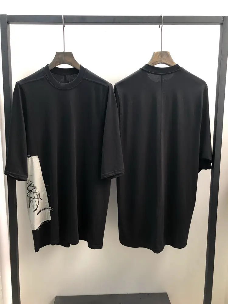 Dark Pioneer R Style High Street Short T-Shirt 25 Summer Geometric Pattern Patchwork Large Size Loose Long Five-Quarter Sleeve T-Shirt for Men