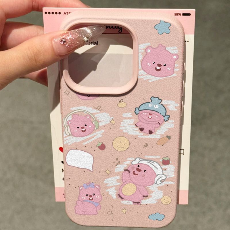 Small beaver for Apple 15Pro/16 litchi pattern 16promax phone case 12/11 anti-fall 13 new 15