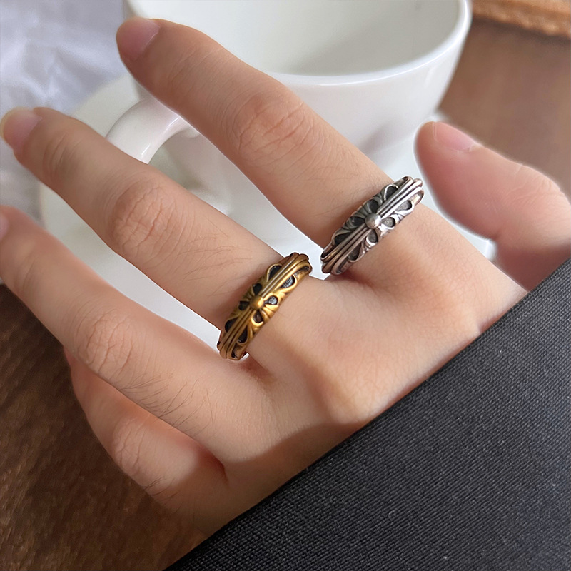 Lan Zhi Cross Gong Jewelry Female Personality European and American Opening Finger Ring vintage Niche 925 Sterling Silver Ring