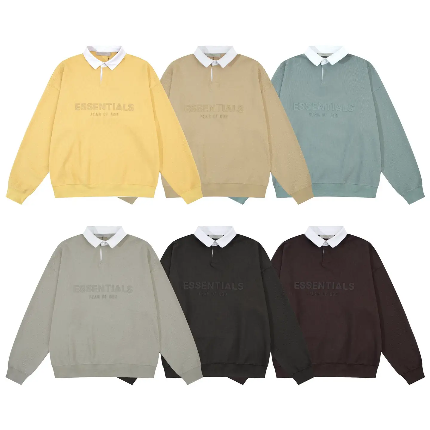 ESSENTIALS waffle polo shirt men's FOG double line Spring and Autumn loose long sleeve fashion brand couple's sweater