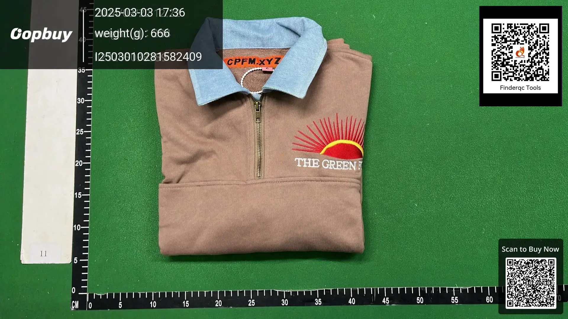 Cpfm.Xyz Green Flash Denim Half Zip Half Zip Embroidered Denim Patchwork Lapel Shirt