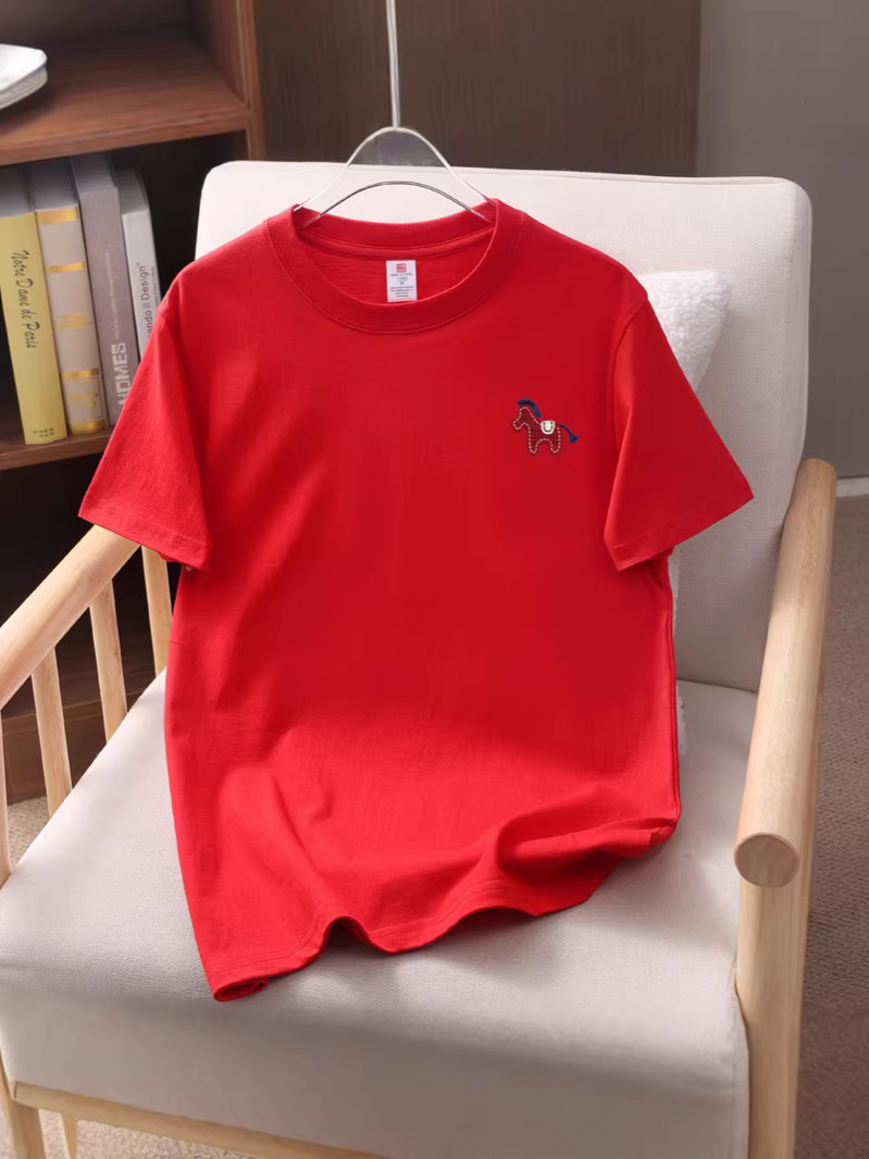 2026 New Style Pure Cotton Round Neck Short-Sleeved T-Shirt with Cartoon Pony Embroidery, Loose and Versatile Couple Wear, Men's and Women's T-Shirts