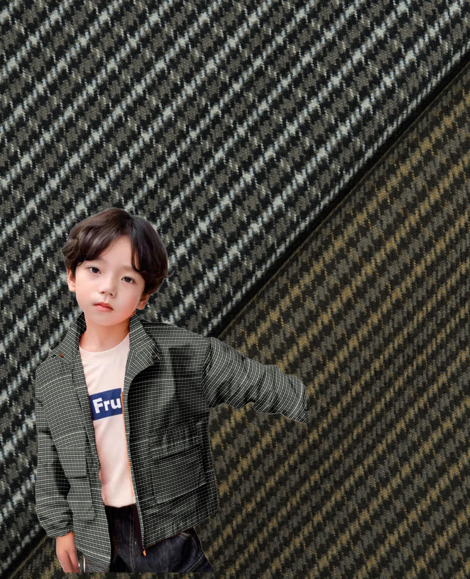 TR yarn-dyed napped irrigation steamed houndstooth fabric autumn and winter suit coat scarf cloth feel spot Plaid