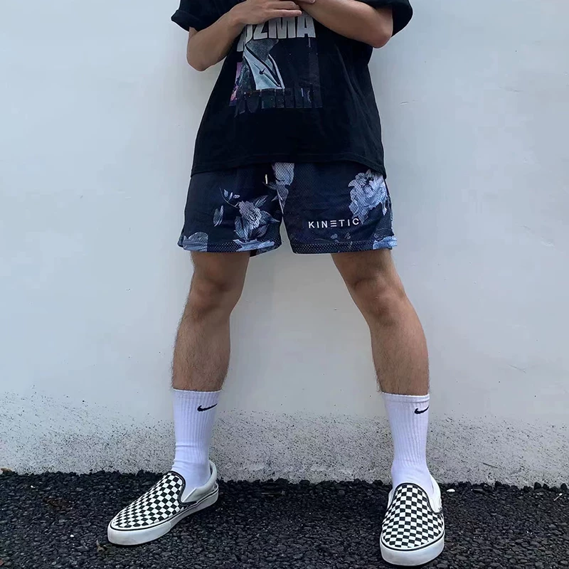 Kinetic Trendy American-Style Floral Shorts Men's Basketball Training Shorts Summer Quarter-Length Sports Shorts Quick-Drying Beach Shorts