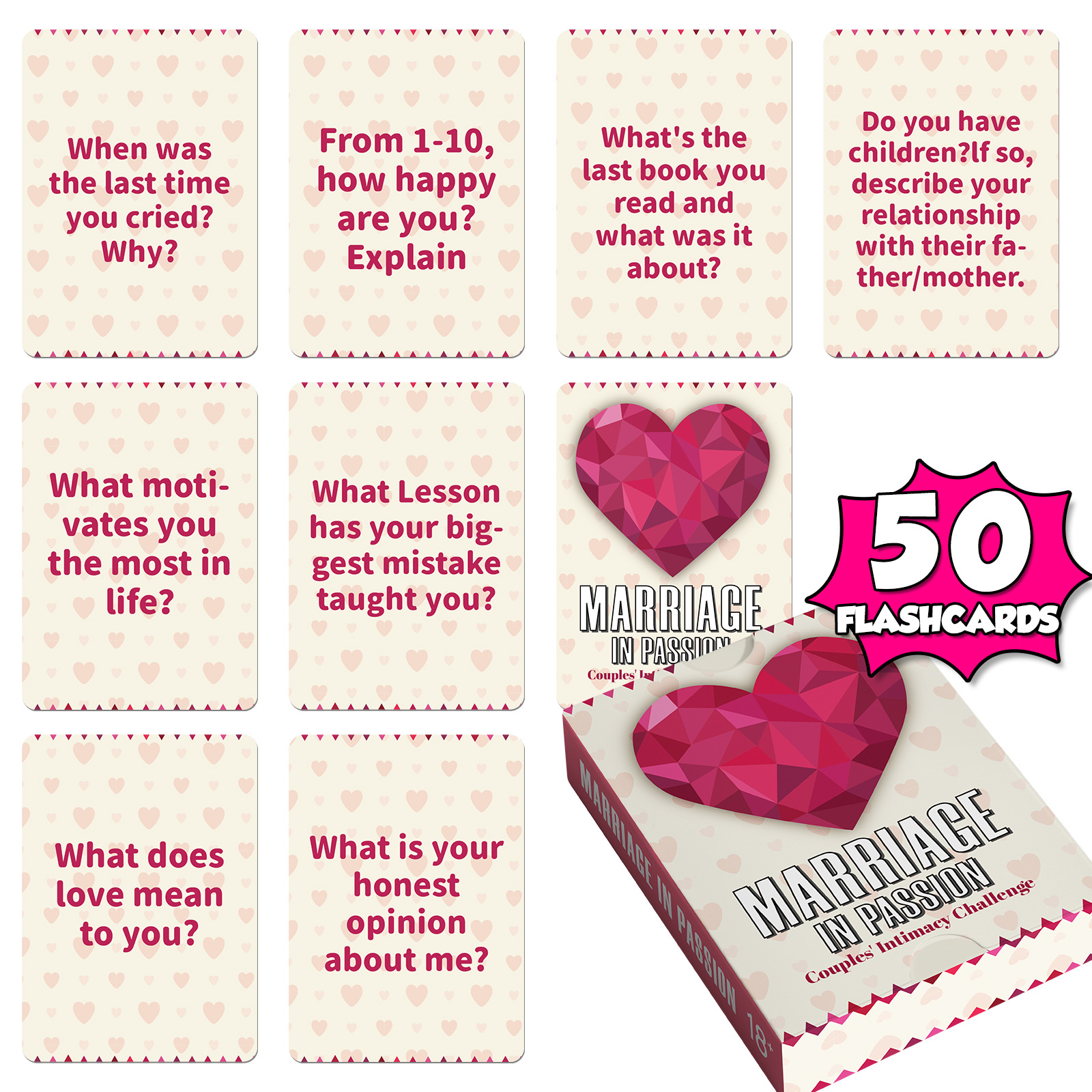 Big Sale on Cross-Border 50-Piece Set of Couple Interaction Cards, Couple Date Sincere Question and Answer Conversation Game Cards Wholesale