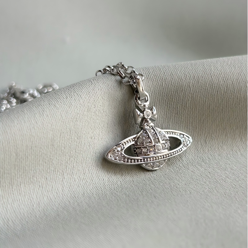 Hos High-End Version of Empress Dowager's Saturn Luxury Full Diamond Versatile Diamond-Studded Necklace for Men and Women, Couple's Gold and Silver Necklace Gift