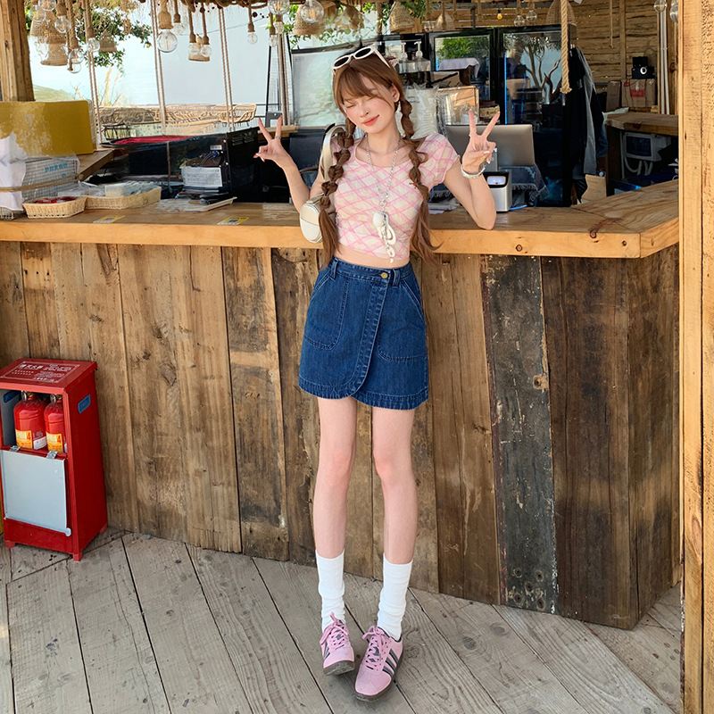 Stylish One-Piece Denim Short Skirt for Women, 2026 Summer New High-Waisted A-Line Slimming Versatile Half Skirt