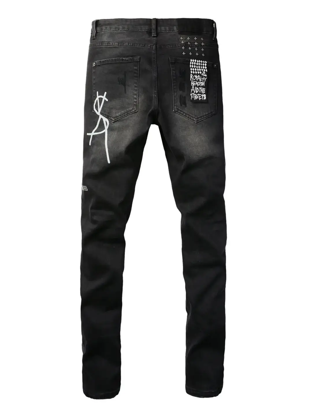 Ksubi Jeans New American Style Trendy Brand Black Cross-Stitch Ripped Patch Printed Skinny Jeans for Men