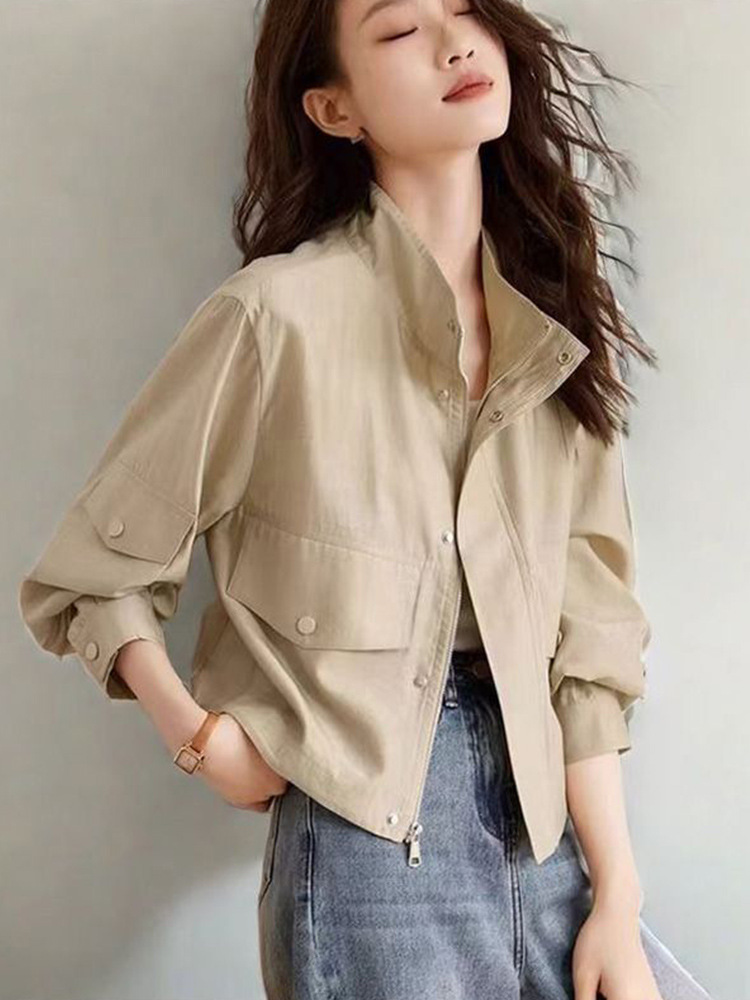 Solid Color Thin Workwear Jacket 2026 Spring and Autumn Loose Short Casual Top Versatile Breathable Sun Protection Shirt Top