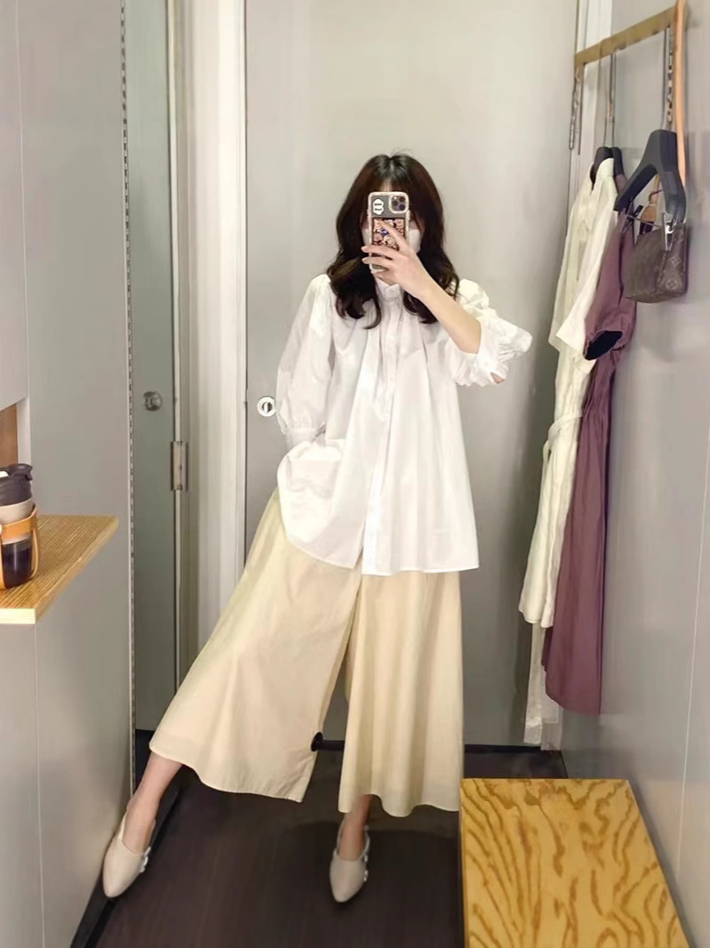 COS Style 2025 Spring New Loose Elastic Waist and Ankle Solid Color Cotton Elegant Wide Leg Pants Women's Skirt Pants