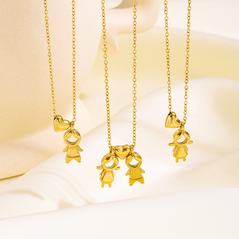 Cross-border Hot Sale Family Boys Girls Couple Pendant Stainless Steel Necklace Gold-plated Love Light Luxury All-match Collarbone Chain