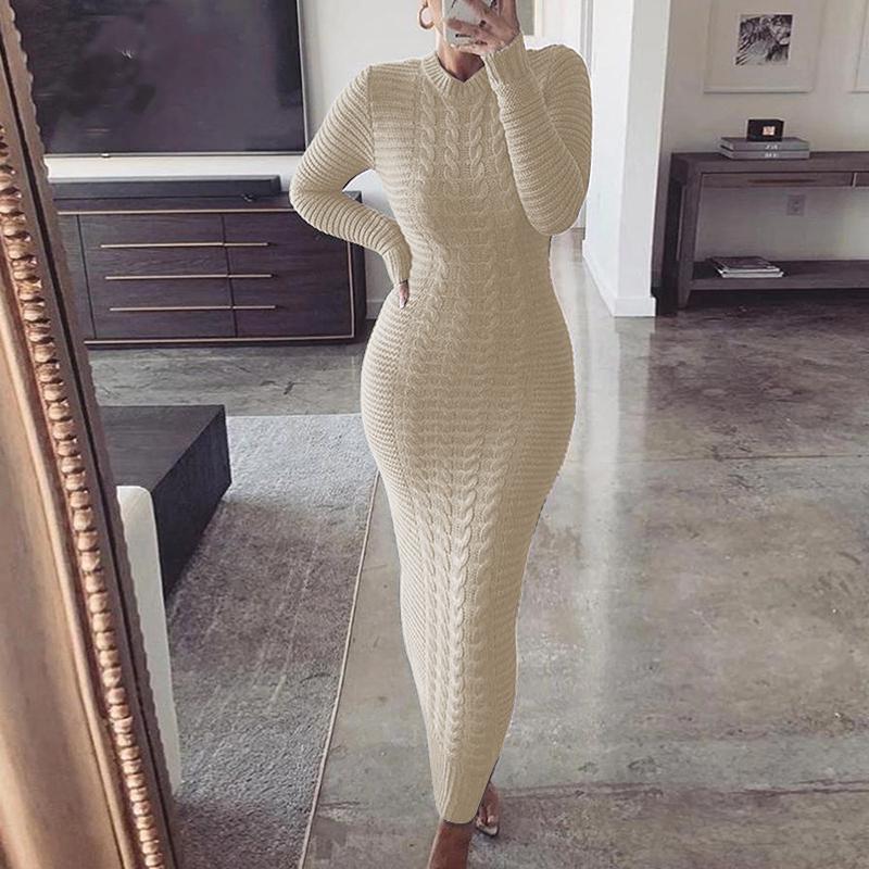 2026 European and American Autumn and Winter New Women's Clothing Amazon Wish Fashion Twist Long-Sleeved Woolen Dress in Stock