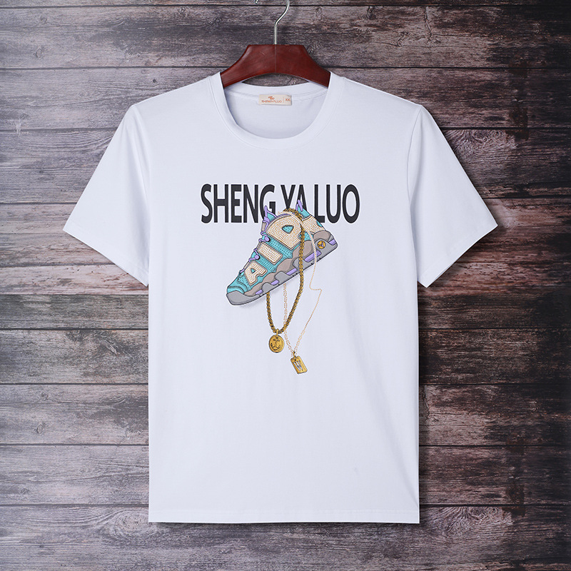 Black Short-Sleeve Screen-Printed Pullover 2026 Men's Trendy Round-Neck T-Shirt Pure Cotton T-Shirt Men's Geometric Pattern Screen-Printed National Trend