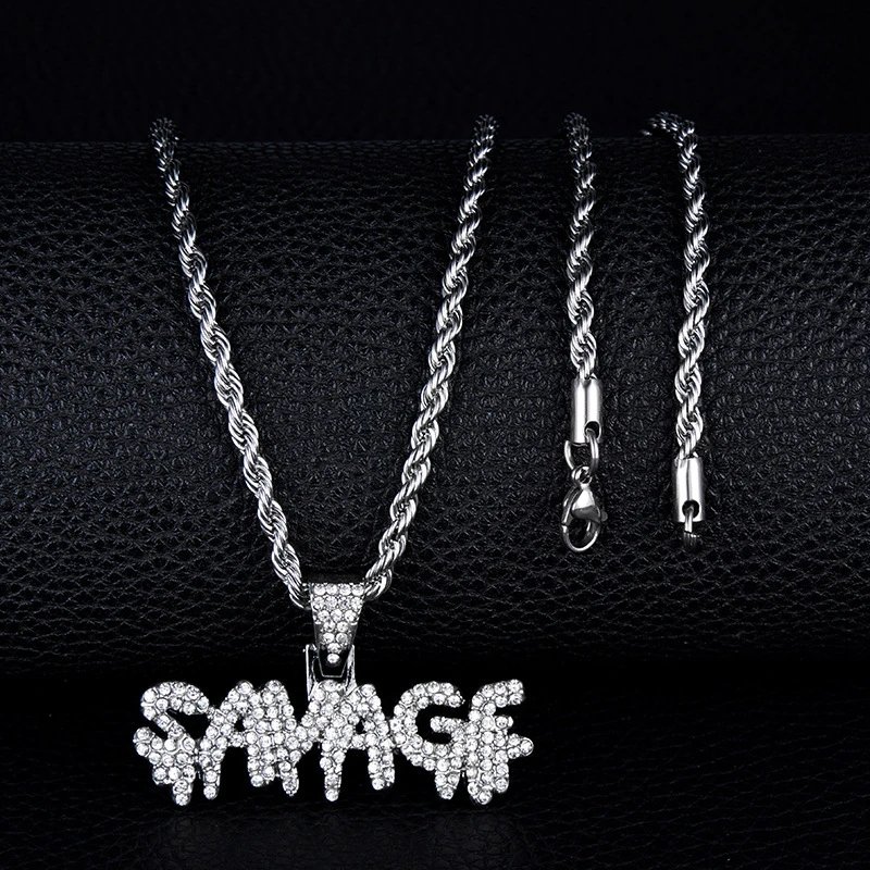 European and American Pendant Personalized Trendy All-match Letter SAVAGE Water Drop Hip Hop Accessories Rap Necklace Letter Pendant
