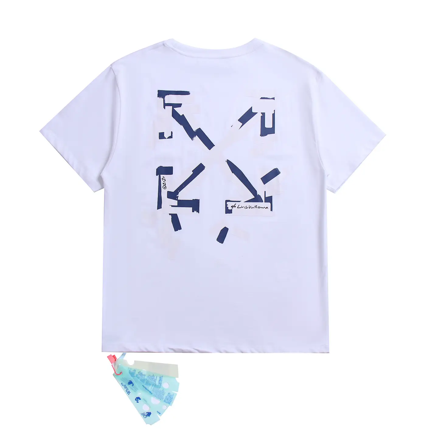 Wholesale Spring and Summer New Ow Color-Blocked Letter Arrow Pattern Round Neck Pullover Short-Sleeved Men and Women Same Style One Piece Wholesale