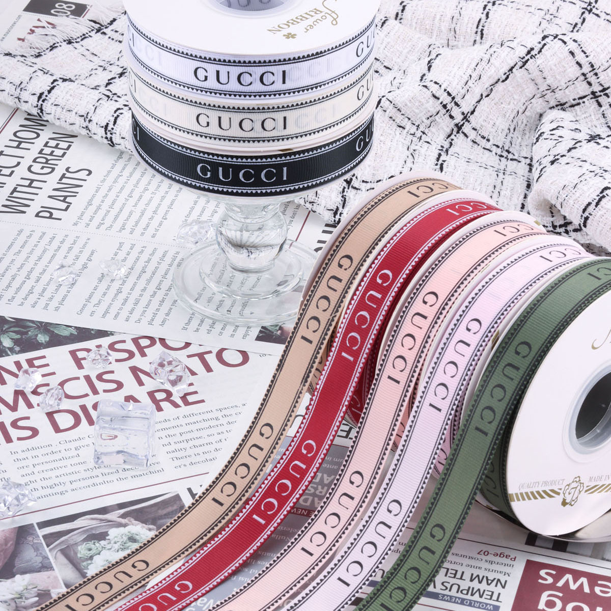 Vintage 2cm Printed Rib Belt English Big Brand Thread Belt Valentine's Day Tie Fresh Flower Bundle Cake Box Ribbon Ribbon