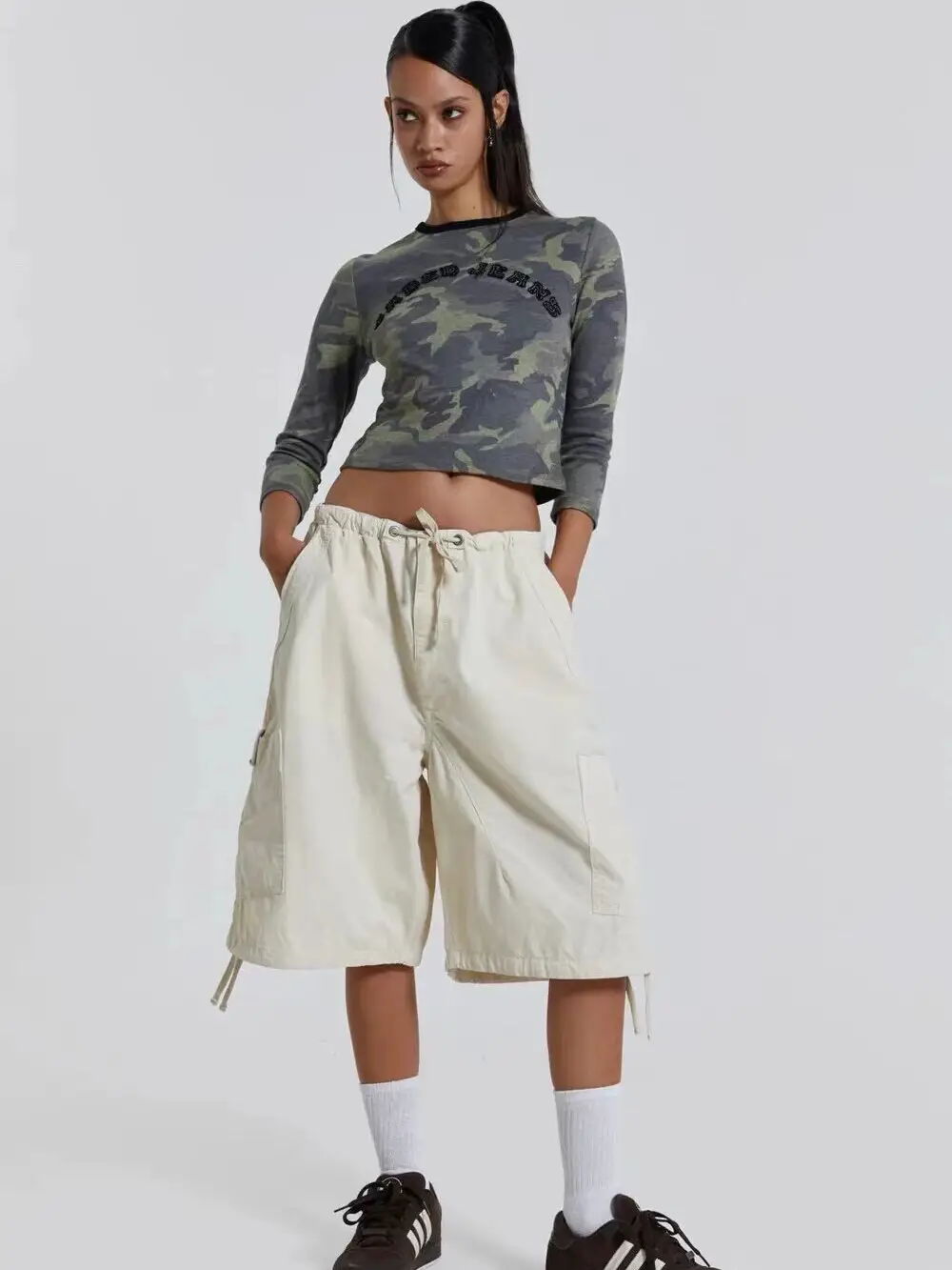Jaded London Short Cargo Pants Casual Trousers Loose Straight Leg Relaxed Wide Leg Distressed Shorts