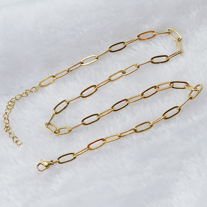 Cross-Border 18K Gold Titanium Steel Paper Clip Finished Chain Fashionable Stainless Steel Necklace Chain Jewelry Chain