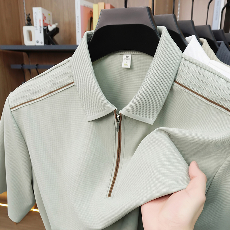 Cross-Border Foreign Trade Half-Zip High-End Men's Polo Shirt Short-Sleeved Lapel Ice Silk T-Shirt Men's Quick-Drying Casual Business
