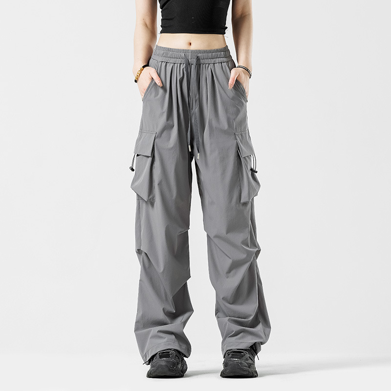 Cross-Border Wide-Leg Men's Cargo Pants Spring and Summer Thin Parachute Quick-Drying Pants New Loose Ice Silk Paratrooper Pants Men's Pants