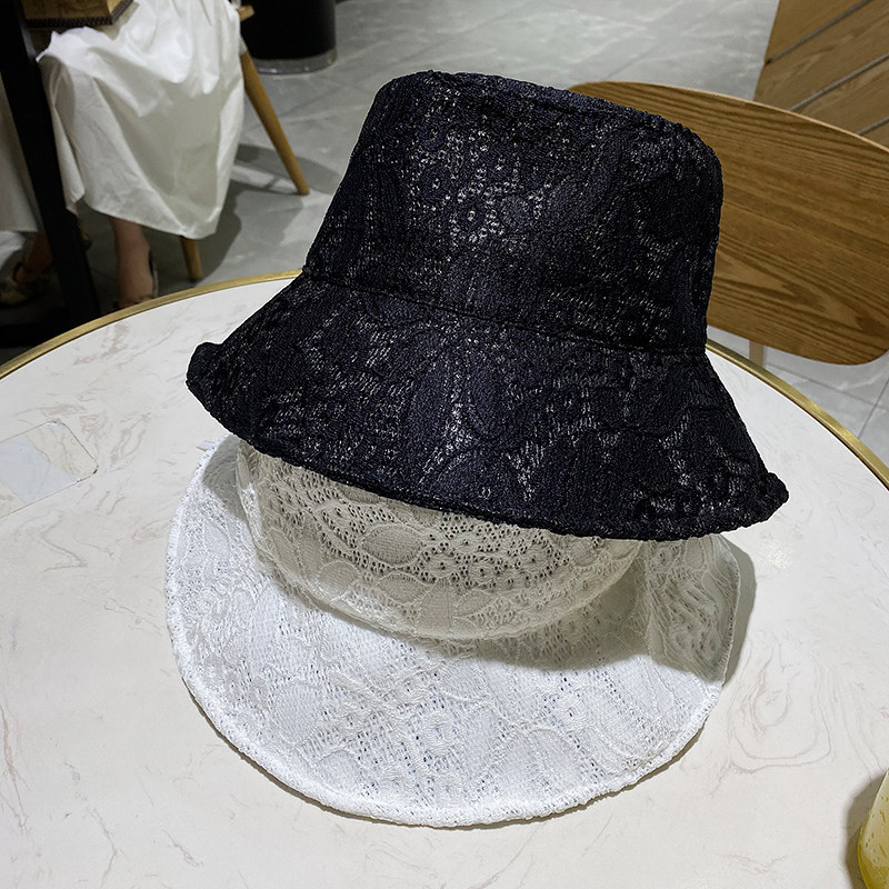 Korean Style Lace Fisherman Hat for Women, Summer Sun Protection Hat, Fashionable Mesh Hollow Breathable Versatile Trendy Bucket Hat