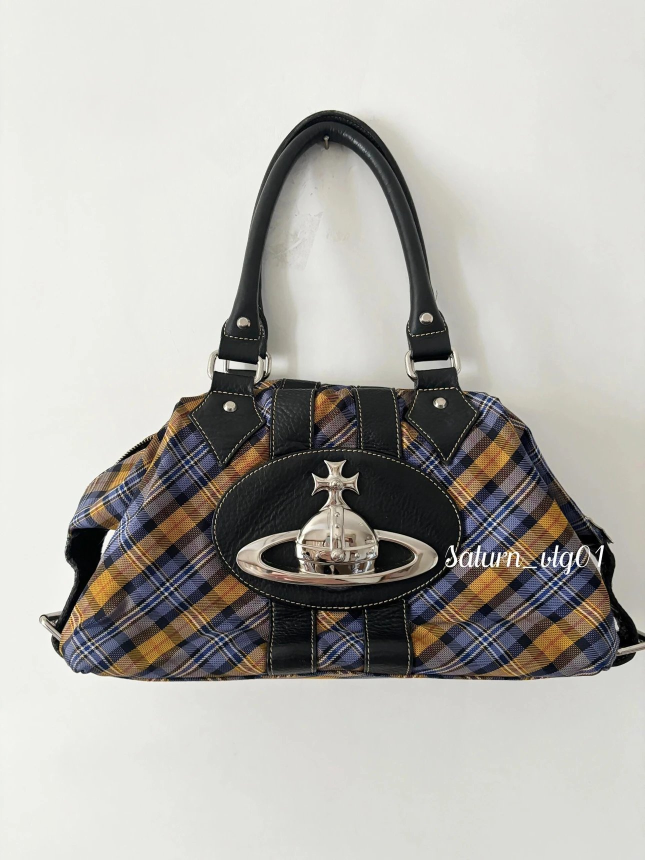 Vivie*ne Wes*wood西某厚vintage中古格纹土星托特包