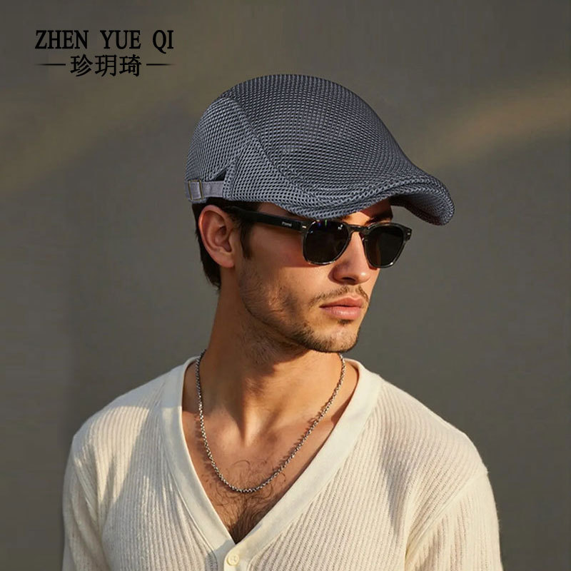 Summer Hollow Mesh Cap Men's and Women's Cool Breathable Outdoor Forward Cap Sunshade Berets Cross Border